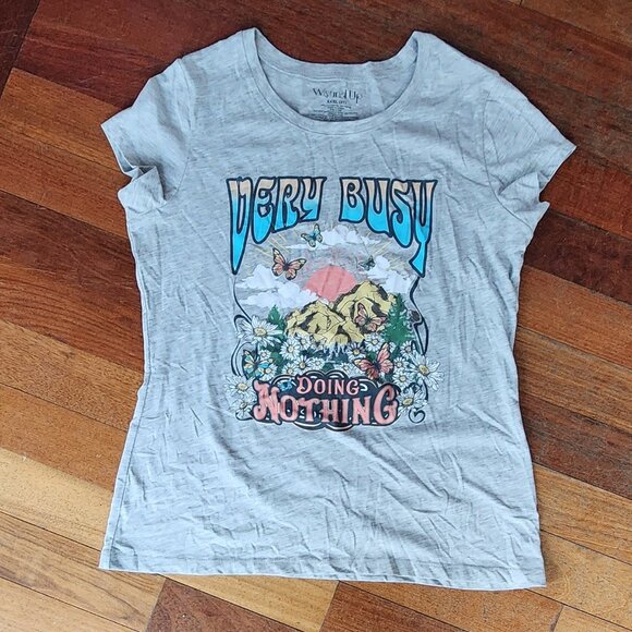 Wound Up Juniors Gray "Very Busy Doing Nothing" Graphic T-Shirt Size XXXL - Picture 1 of 14